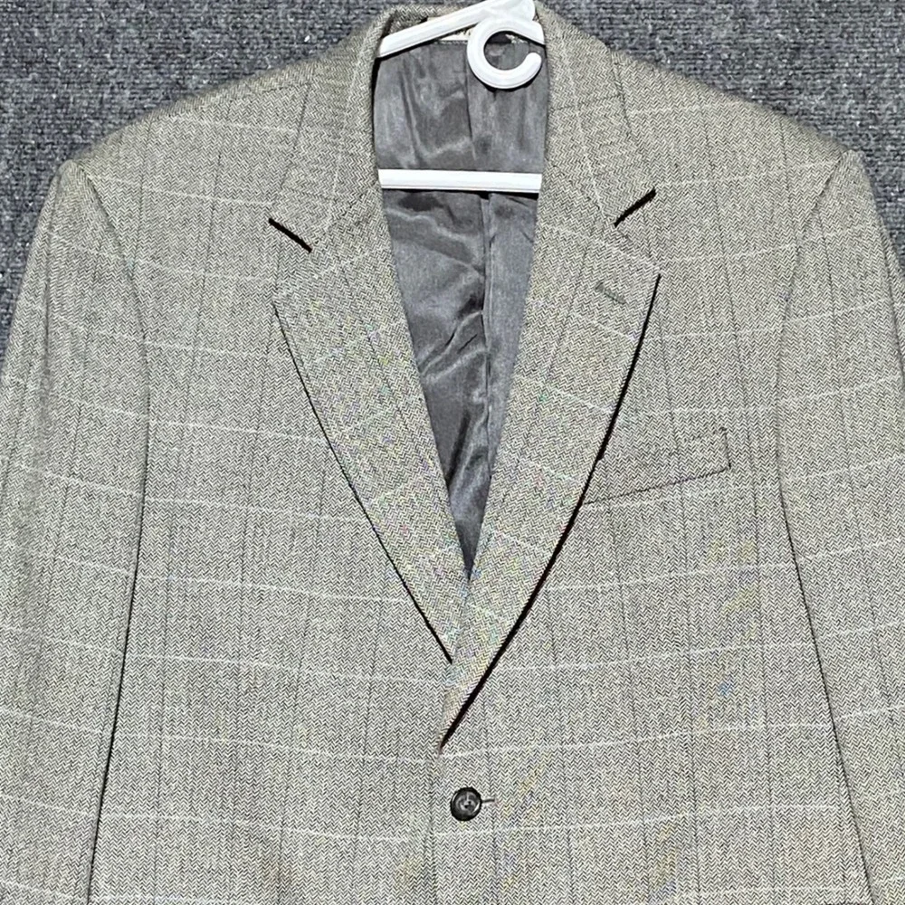 JOS A BANK Wool Silk Cashmere Linen Blazer 42 Regular Grey Windowpane Sport Coat